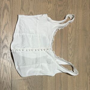 White Fox Boutique White Lace-Trim Button Front Cropped Camisole Top